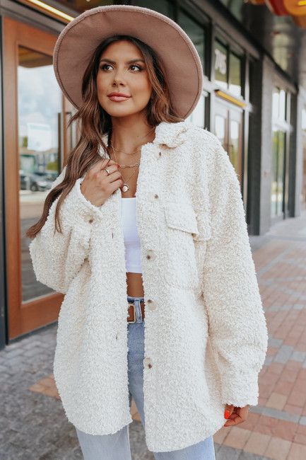 Swiss Lodge Teddy Sherpa Cream Shacket | Magnolia Boutique