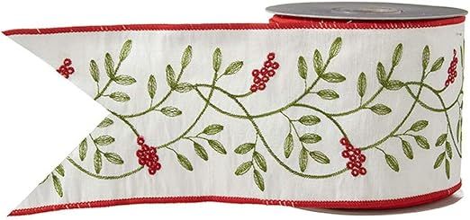 RAZ Imports The Greenery Shop 4" X 10 Yards Embroidered Leaves Wired Ribbon | Amazon (US)