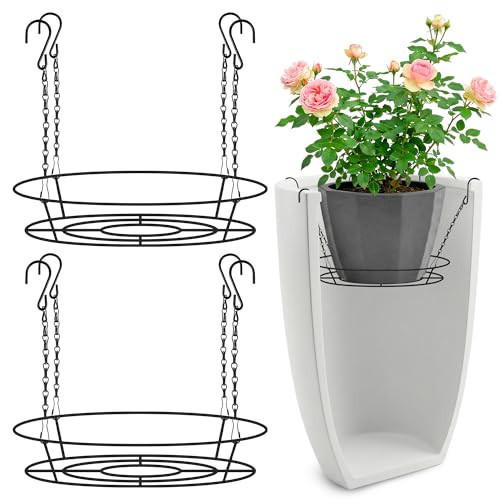 Adjustable Planter Inserts for Large Pots, 12-18" Plant Risers for Inside Pots, Black Stainless Steel Planter Insert with 4Hooks, Chain Pot Fillers for Tall Round Planters to Reduce Soil (2, black) | Amazon (US)