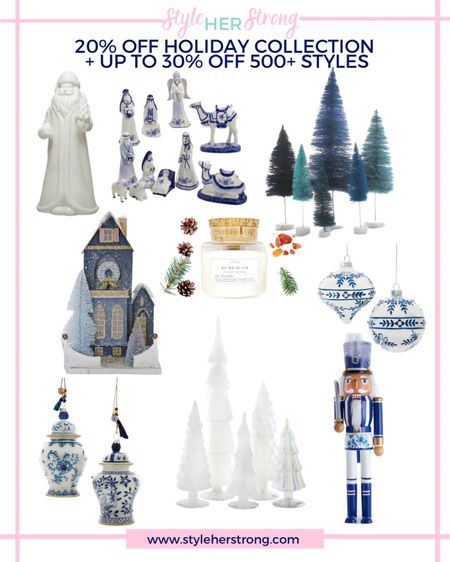 Holiday Decor for Grandmillennial on sale for 20% off: holiday decorations, bottle brush trees, glass mercury trees, blue and white home decor, nativity, nutcracker, Christmas candle 

#LTKCyberweek #LTKhome #LTKsalealert