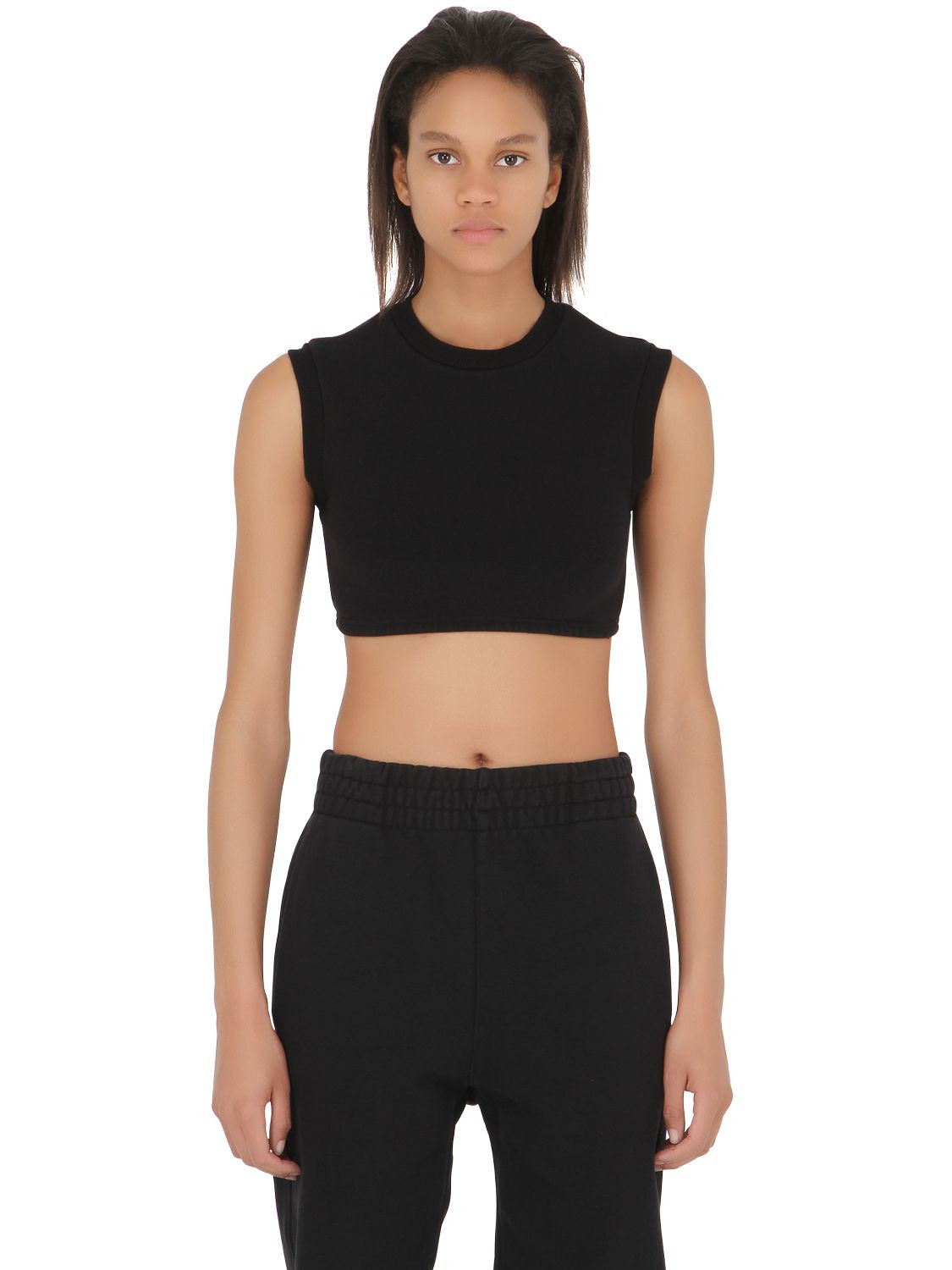 CROPPED COTTON FRENCH TERRY SWEATSHIRT | Luisaviaroma