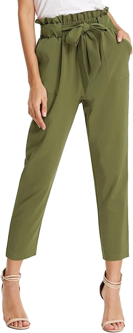 GRACE KARIN Women's Paper Bag Waist Pants Slim Fit Casual Office Pencil Pants | Amazon (US)