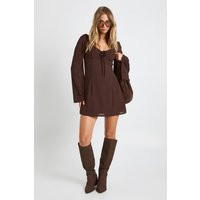 boohoo Women's Lace Cup Detail Milkmaid Dress in Chocolate | Size: 12 | Denim/Chiffon/Woven | boohoo (US & Canada)