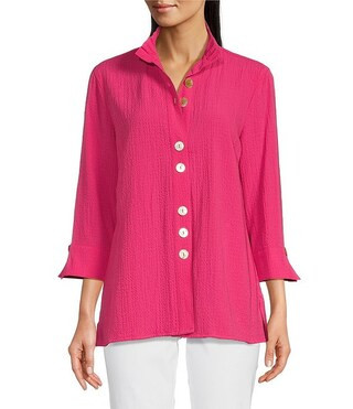 Wire Collar Straight Side Vent Hem 3/4 Sleeve Button Front Tunic | Dillard's