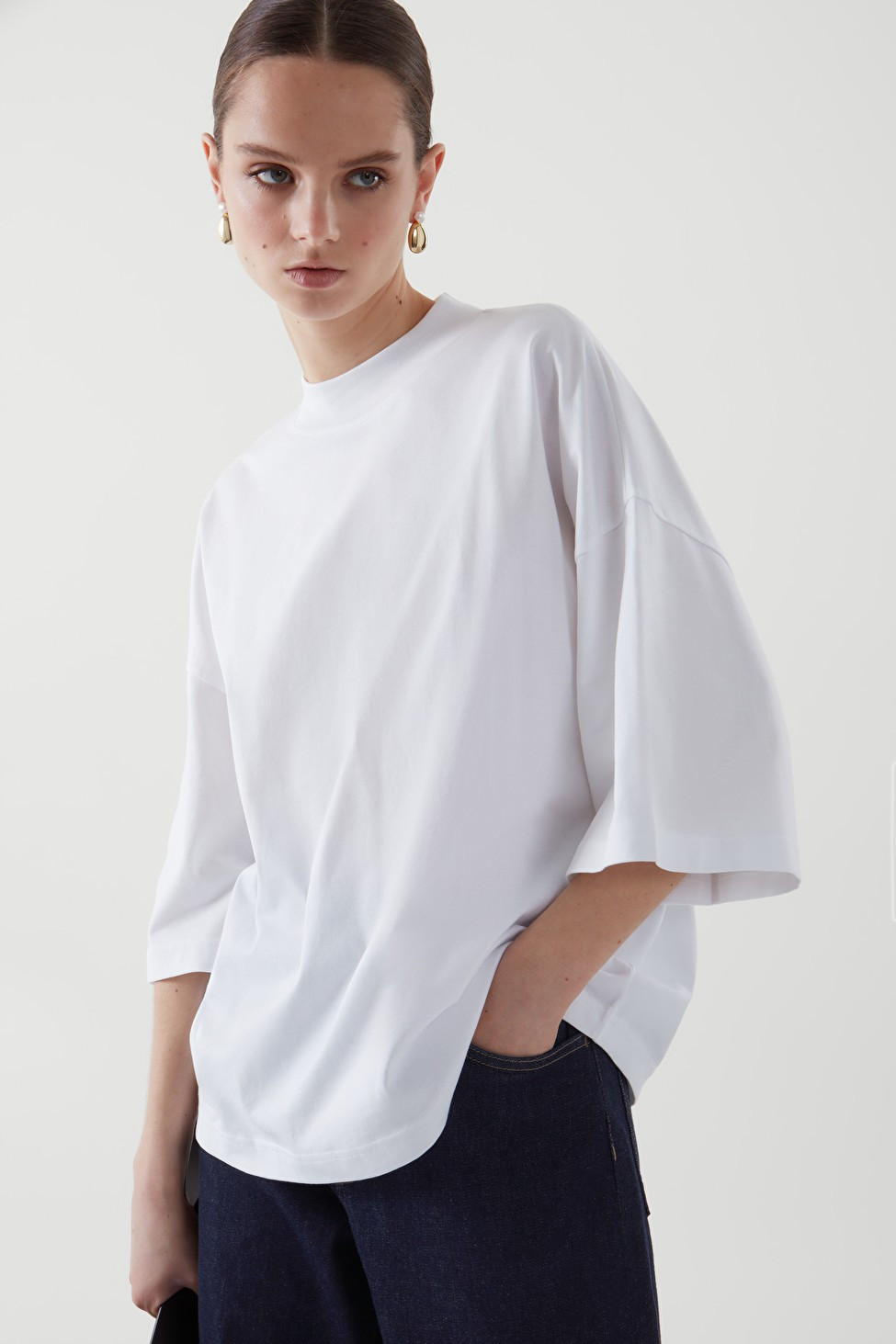 OVERSIZED MOCK NECK T-SHIRT - WHITE - COS | COS (US)