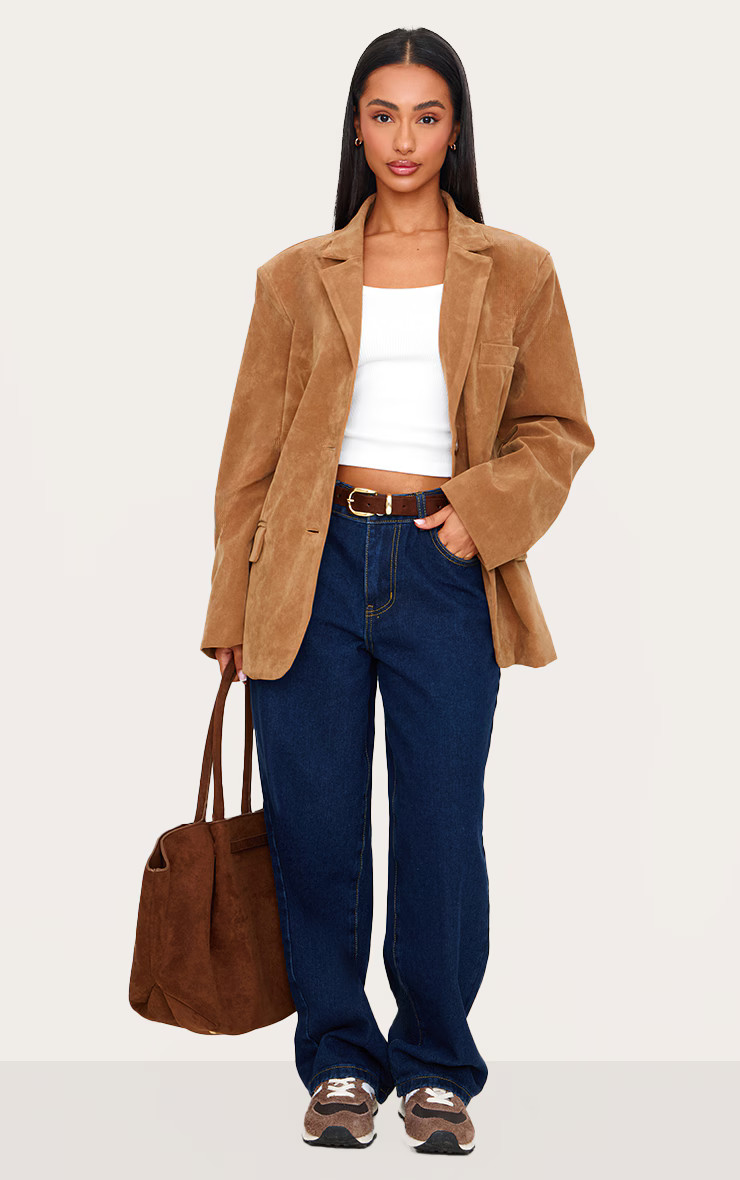 Petite Camel Faux Suede Longline Blazer | PrettyLittleThing US