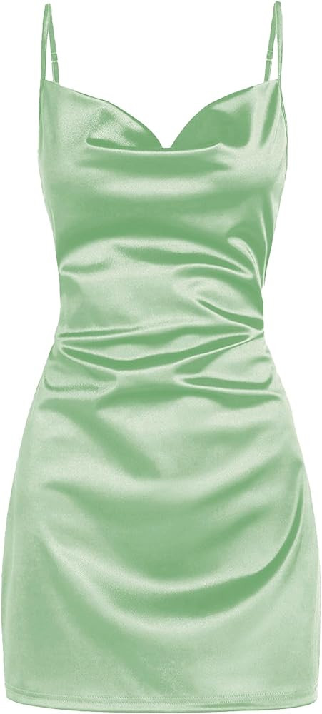ZAFUL Women's Satin Sleeveless Spaghetti Strap Mini Dress Sexy Slip Cowl Neck Silky Cocktail Part... | Amazon (US)