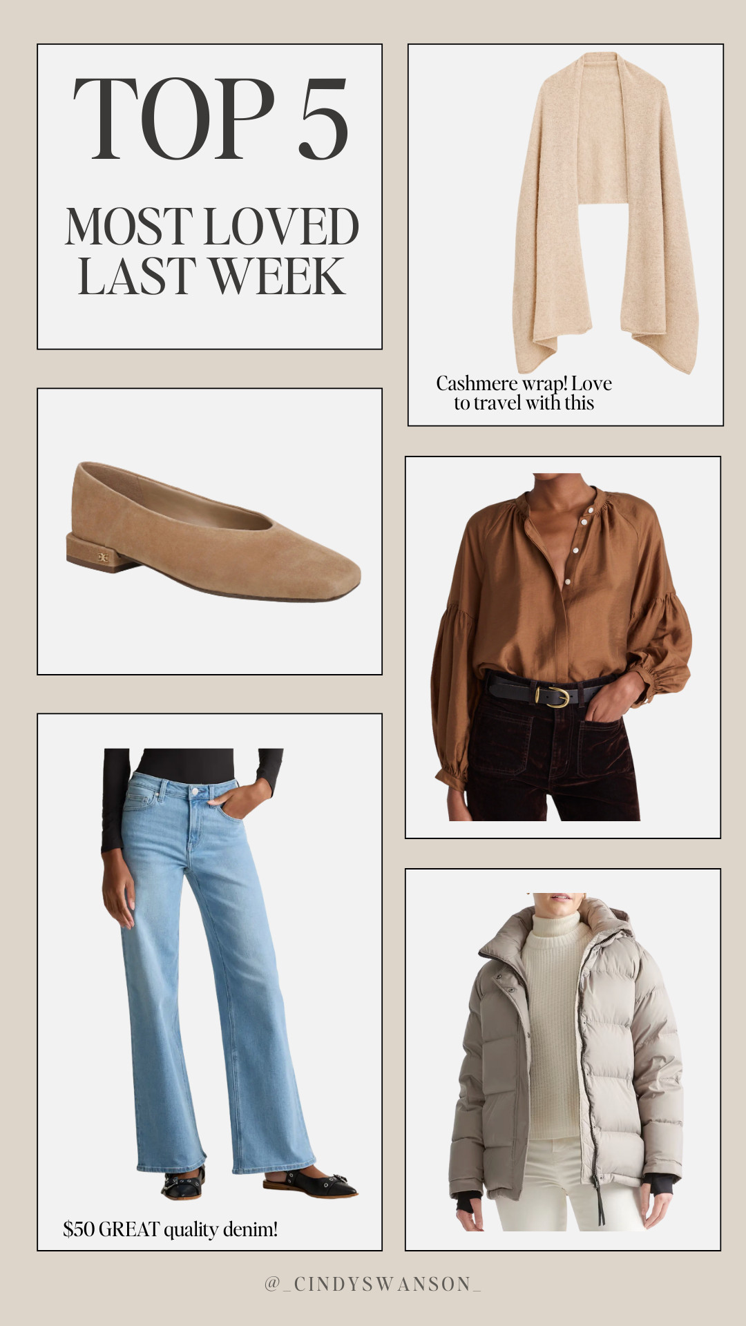 Your top 5 faves last week! Some great neutrals!! 

Sam edelman, Nordstrom, J Crew, Madewell & Quince  

 #LTKSeasonal #LTKU #LTKOver40