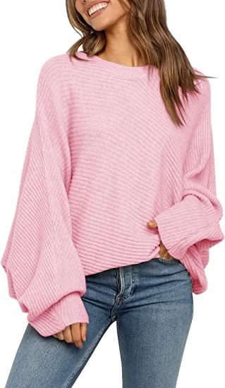 Mafulus Women's Oversized Crewneck Sweater Batwing Puff Long Sleeve Cable Slouchy Pullover Jum... | Amazon (US)