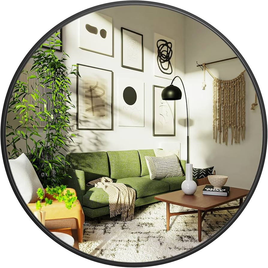 Catollova Black Wall Mirror 36 Inch, Large Round Mirror, Round Mirror with Black Metal Frame, Sui... | Amazon (US)