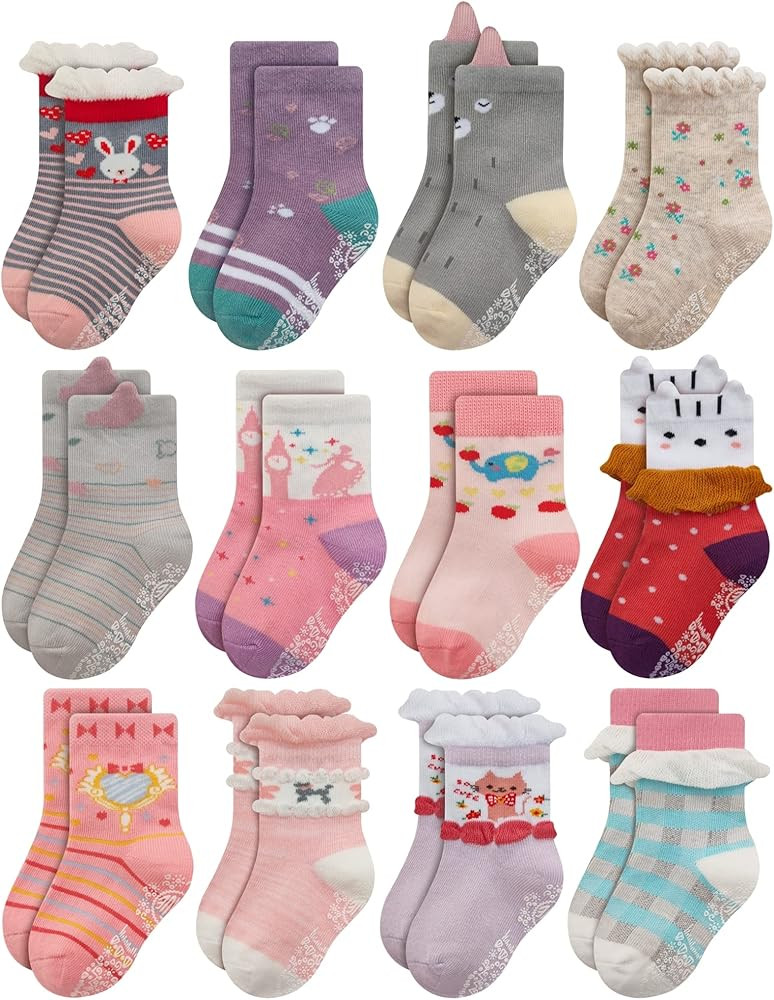RATIVE Non Skid Anti Slip Cotton Dress Crew Socks With Grips For Baby Infant Toddler Kids Boys Gi... | Amazon (CA)