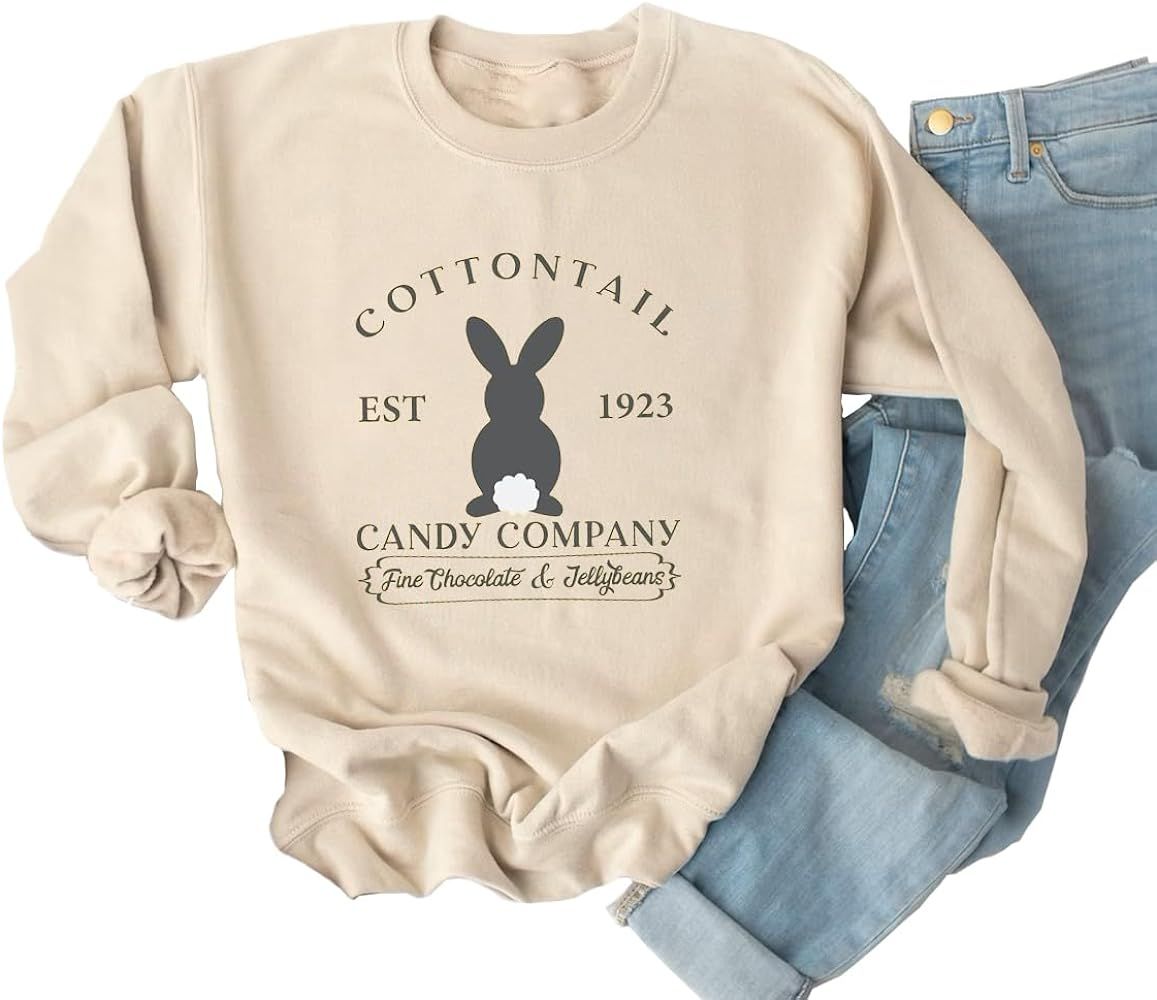 Ykomow Happy Easter Sweatshirt Women Long Sleeve Cute Bunny Rabbit Graphic Tees Pullover | Amazon (US)