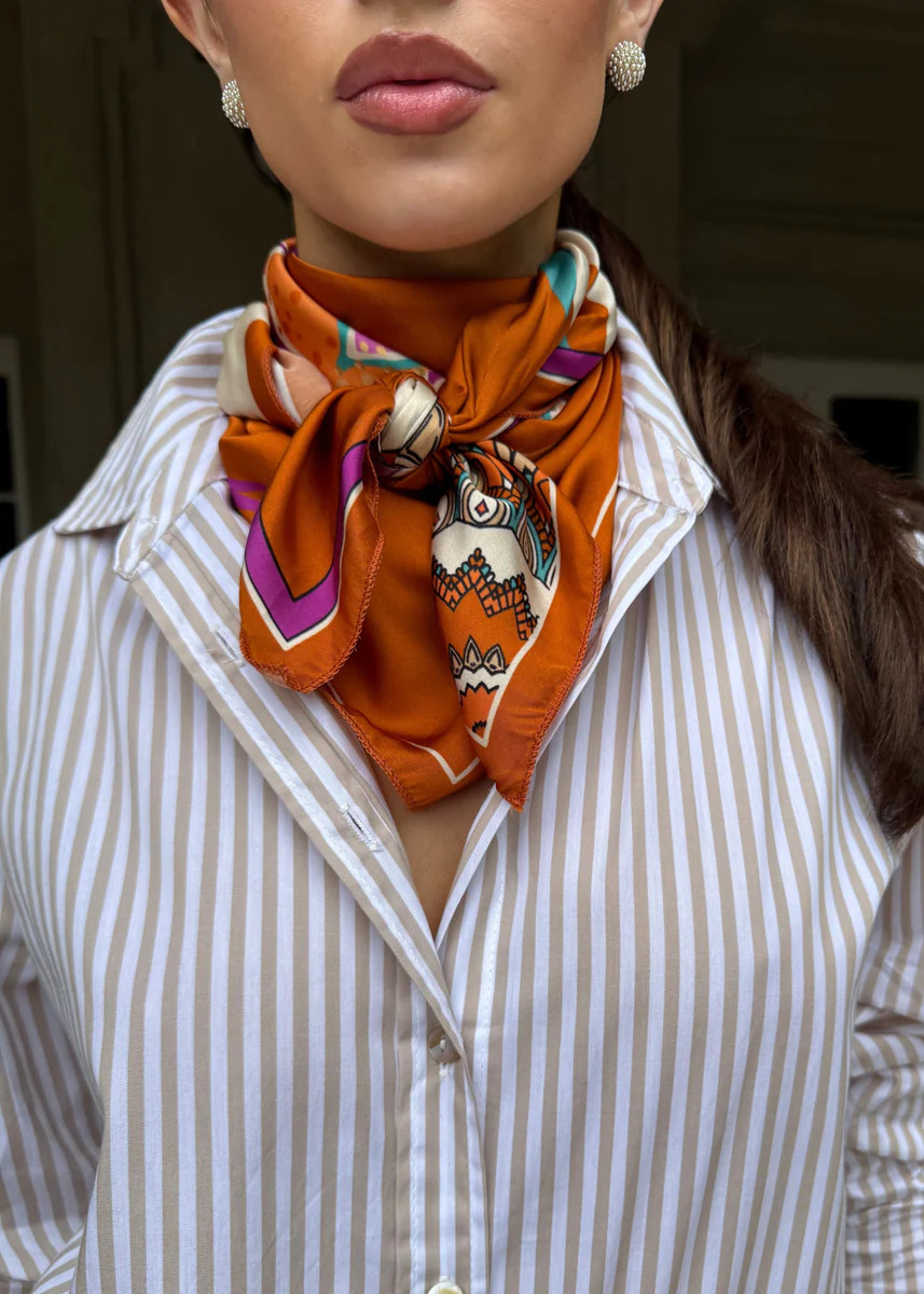 Collins Geometric Equestrian Print Scarf - Orange | Benaar La