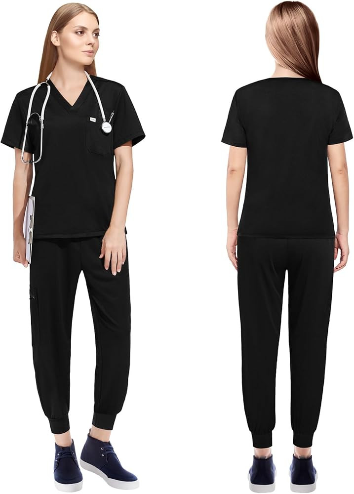 Scrubs for Women Scrubs Set - Stretch V-Neck Scrub Top & Yoga Jogger Pants Medical Uniform Scrub ... | Amazon (US)