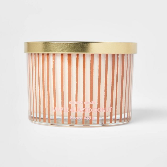15oz Lidded Glass Jar Striped 3-Wick Maple Glazed Donut Candle - Opalhouse™ | Target
