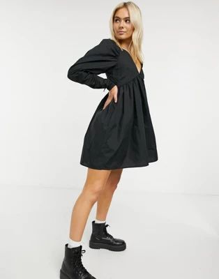 ASOS DESIGN cotton babydoll mini dress in black | ASOS (Global)