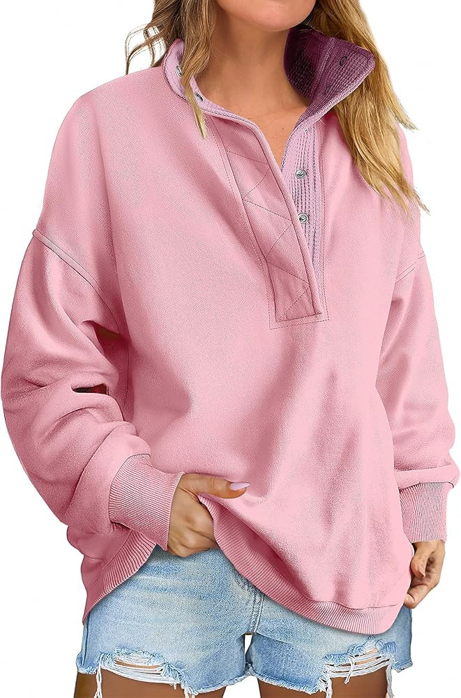 ANRABESS Womens Oversized Sweatshirt Long Sleeve Henley Pullover Tops 2025 Fall Casual Button Loo... | Amazon (US)