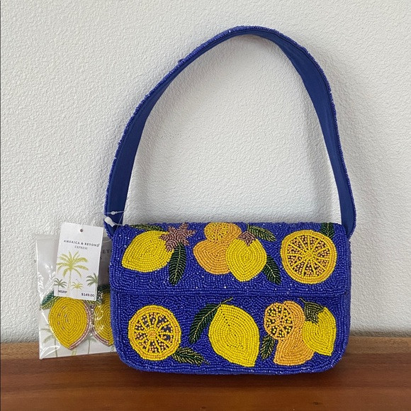 Viral America & Beyond beaded lemon bag w/ earring set Europe travel spring NWT | Poshmark