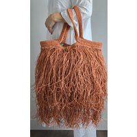 Large Raffia Tote Bag With Luxurious Fringes - Handmade Crochet, Boho Chic, Earth Tone Eco-Friendly Statement Piece | Etsy (US)