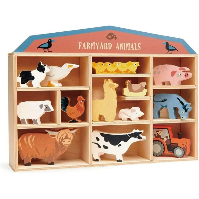 Tender Leaf Toys Farmyard Animals – 13 Wooden Country Farm Figurines with a Display Shelf - Cla... | Walmart (US)
