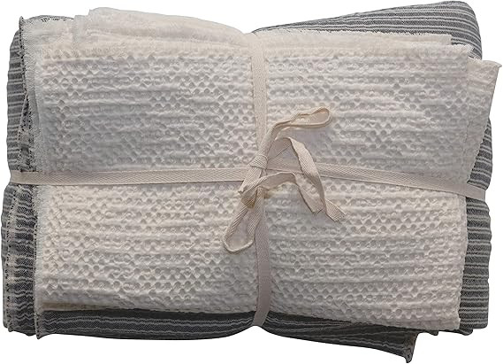 Creative Co-Op Cotton Double Cloth Striped Kantha Stitch Bed Cover with 2 Waffle Weave Shams, Kin... | Amazon (US)