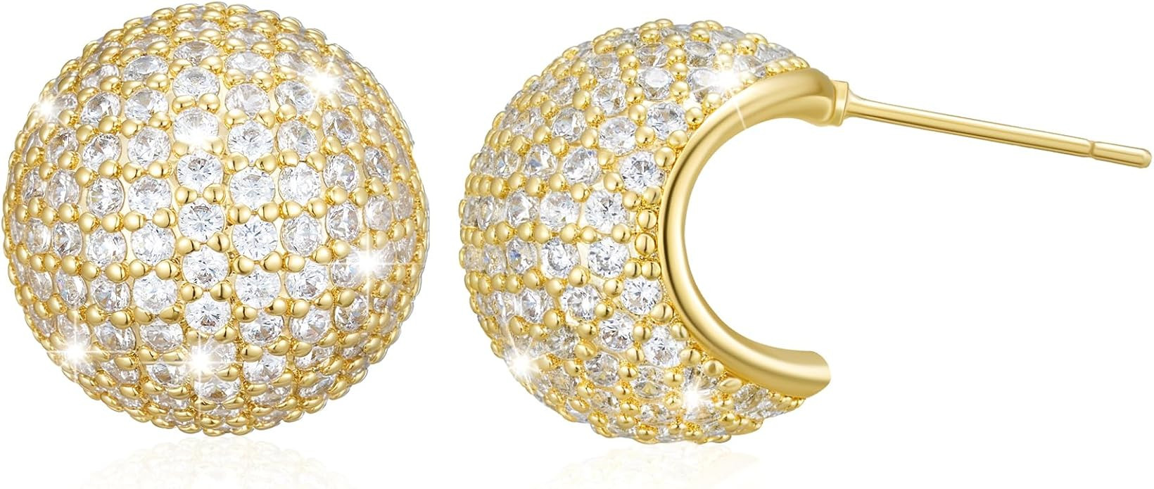 SWEETV Chunky Gold Hoop Earrings, Teardrop CZ 14K Gold Plated Hoop Earrings for Women Trendy, Sta... | Amazon (US)