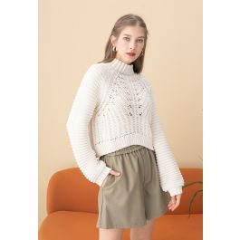 Exaggerated Ribbed High Neck Chunky Knit Crop Sweater | Chicwish