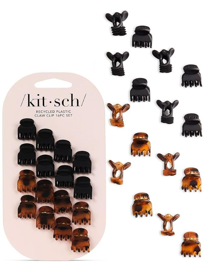Kitsch Mini Hair Clips for Women - Tortoise & Black, 16 Pcs | Amazon (US)