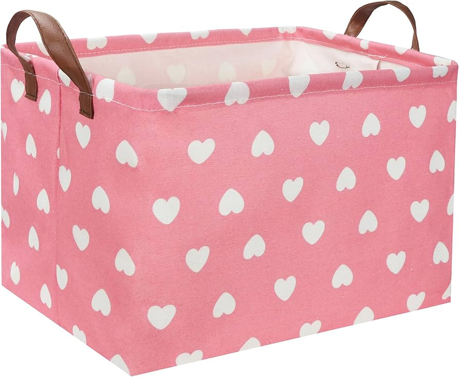 Rectangular Pink Baskets,Heart Basket,Pink Girls Basket Kids Storage Bin Baby Toy Organizer Box L... | Amazon (US)