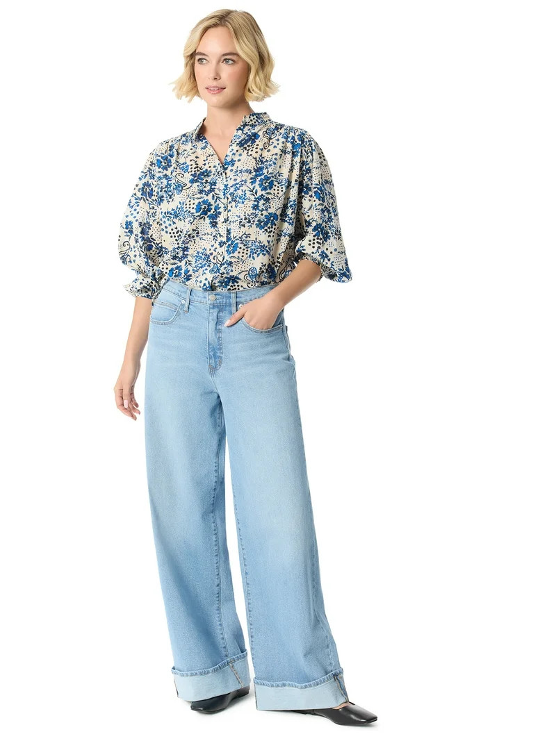 Jessica Simpson Women's and Women's Plus Freesia Wide Leg With Cuff Jeans, Sizes 2-24W | Walmart (US)