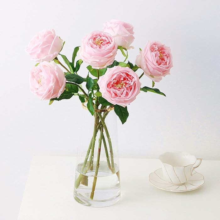UKELER Pink Austin Roses Wedding Bouquet 4 Pcs Real Touch Latex Artificial Flowers for Home Decor... | Amazon (US)