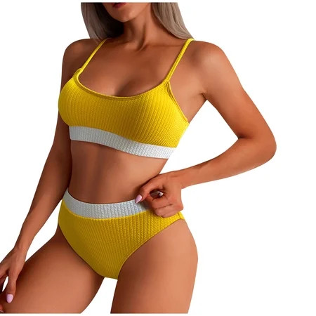 Swimsuit Coverup for Women Sexy Ribbed Color Block Swimwear String Bikini Classic High Waist Bottom  | Walmart (US)
