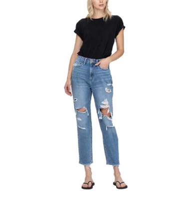 Women's Flying Monkey Soft Fade Distressed Rolled Cuff Relaxed Fit Mom Jeans | Scheels