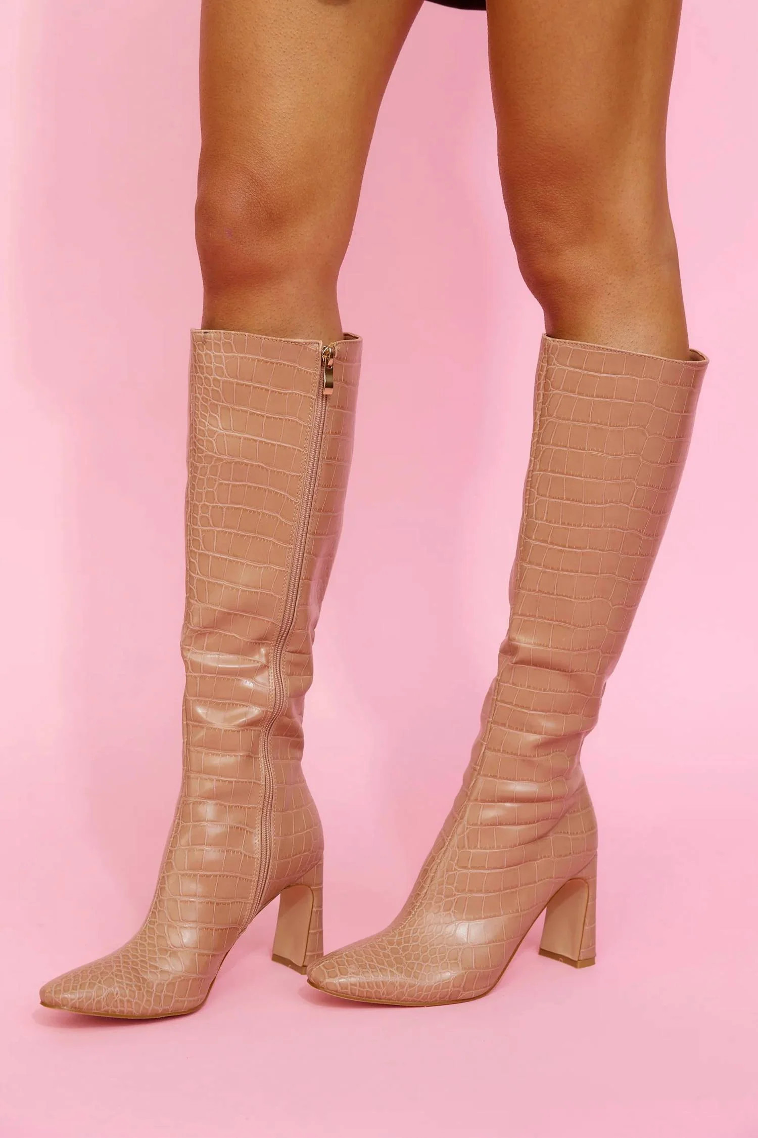 Women's Zadie Boots In Dark Nude Croc | Shop Simon