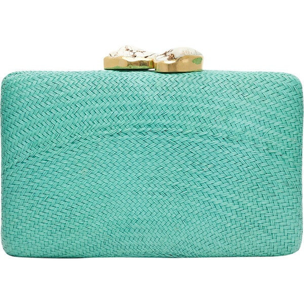 Women's Jen Woven Straw Clutch With White Stones, Turquoise | Maisonette