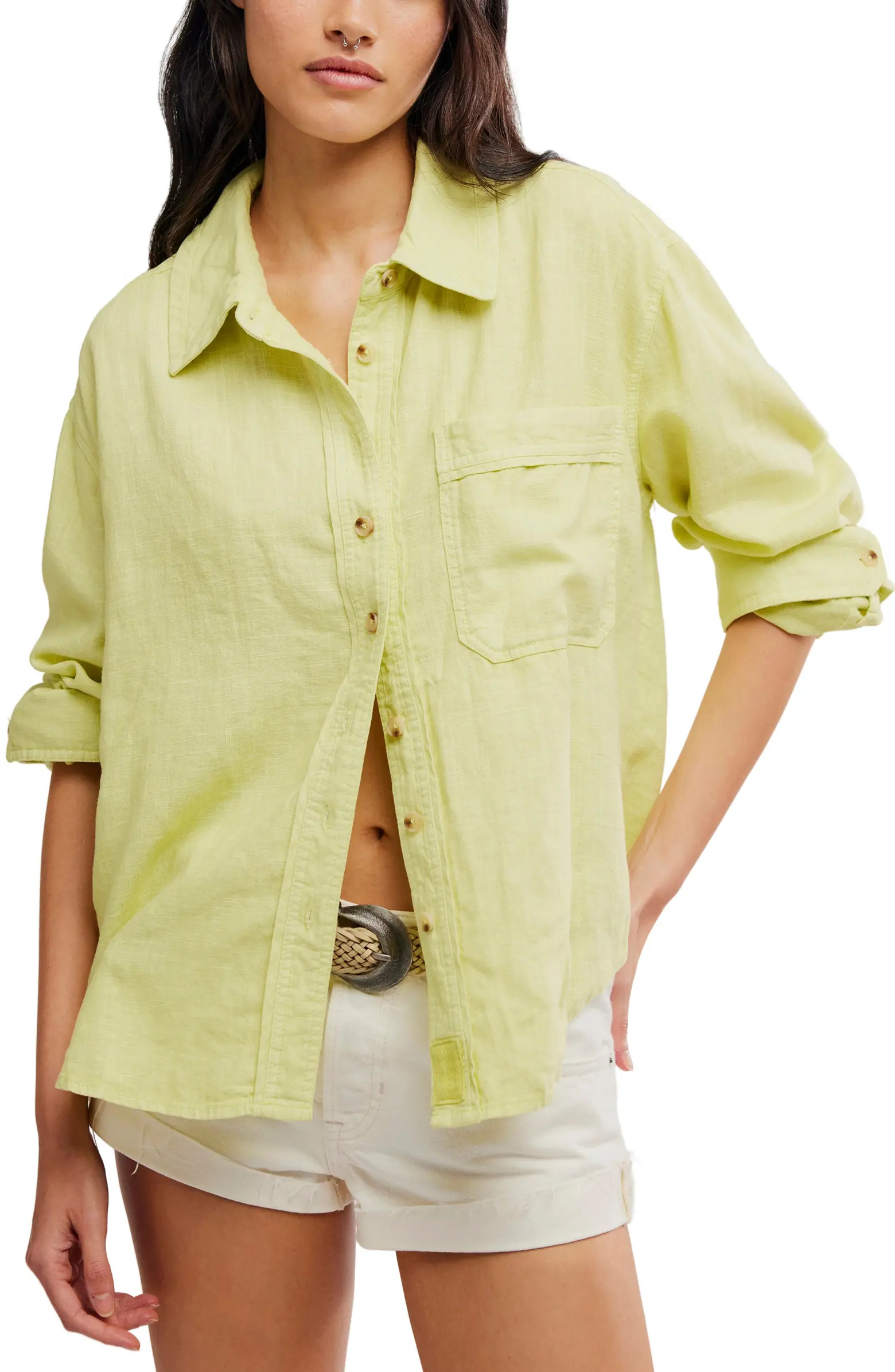 Laurel Linen Blend Button-Up Shirt | Nordstrom