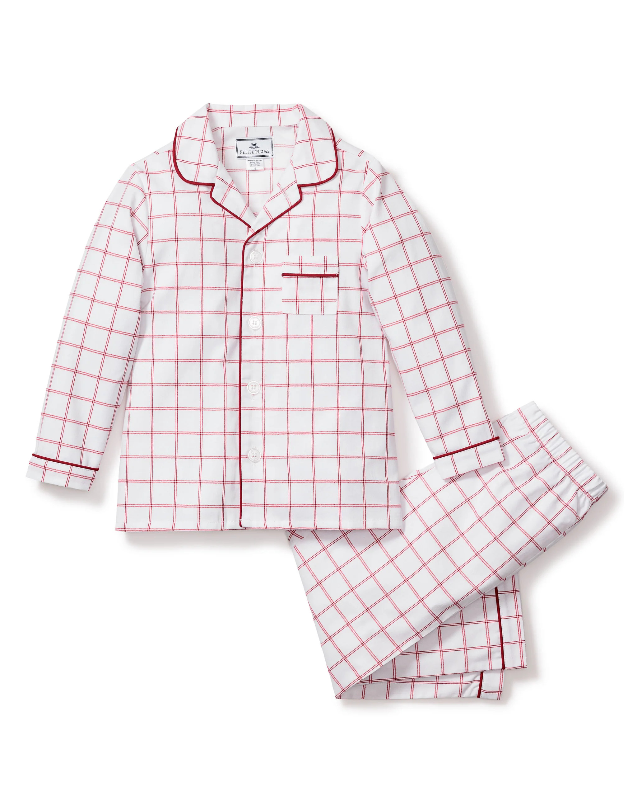 Kid's Twill Pajama Set in Garnet Tattersall | Petite Plume