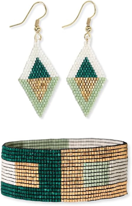INK + ALLOY Beaded Boho Jewelry Bundle- Zelda Drop Earrings and Kenzie Stretch Bracelet Set (Emer... | Amazon (US)