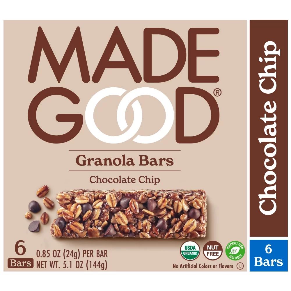 MadeGood Chocolate Chip Granola Bars, 6 Healthy Snack Bars, 0.85 oz Each | Walmart (US)
