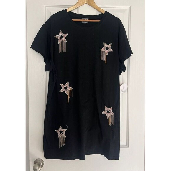 Arula Shining Star T-Shirt Dress Black Silver NWT XL | Poshmark