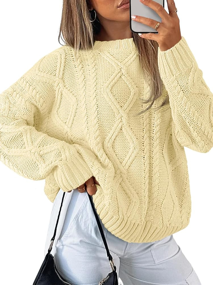 Trendy Queen Women's Oversized Cable Knit Crewneck Sweaters | Amazon (US)