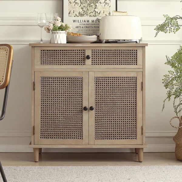 Shinde 31.5'' Tall Woven Cane Solid Wood 2 - Door Accent Cabinet | Wayfair Professional