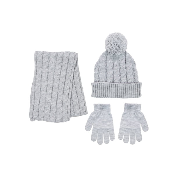 Berkshire Boys and Girls Unisex Pom Beanie, Scarf, and Gloves 3-Piece Set - Walmart.com | Walmart (US)
