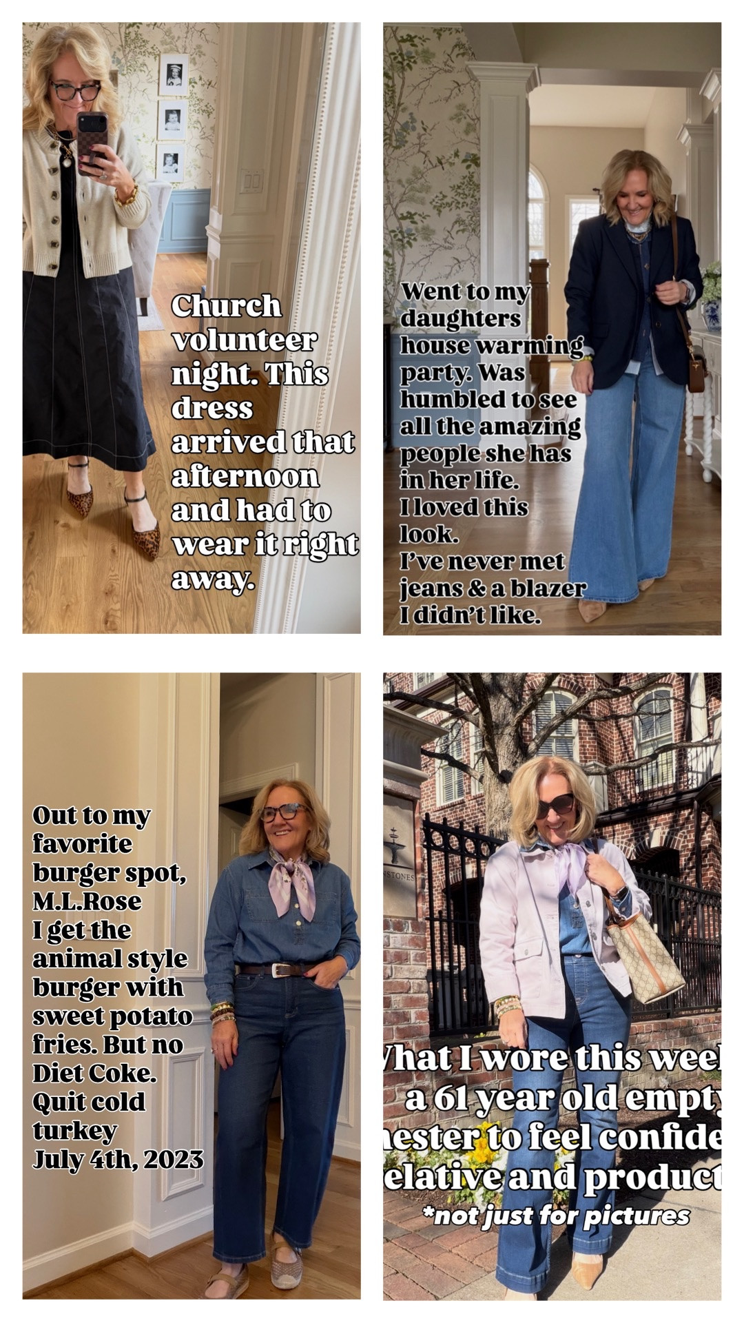 A few of last week’s OOTDS.  
Black dress size 8 petite 
Navy blazer size 10 petite 
Lilac barn jacket size medium petite 
Spanx jeans size medium petite 
Everything else true to size 
20% off Allie Bess code NANETTE20

#LTKPetite #LTKOver40 #LTKootd