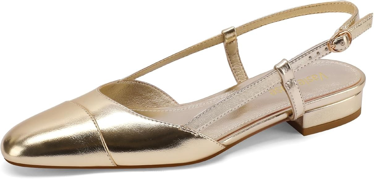 Slingback Flats for Women Two Toned Double Strap Block Low Heel Flats Classic Womens Sandals Comf... | Amazon (US)