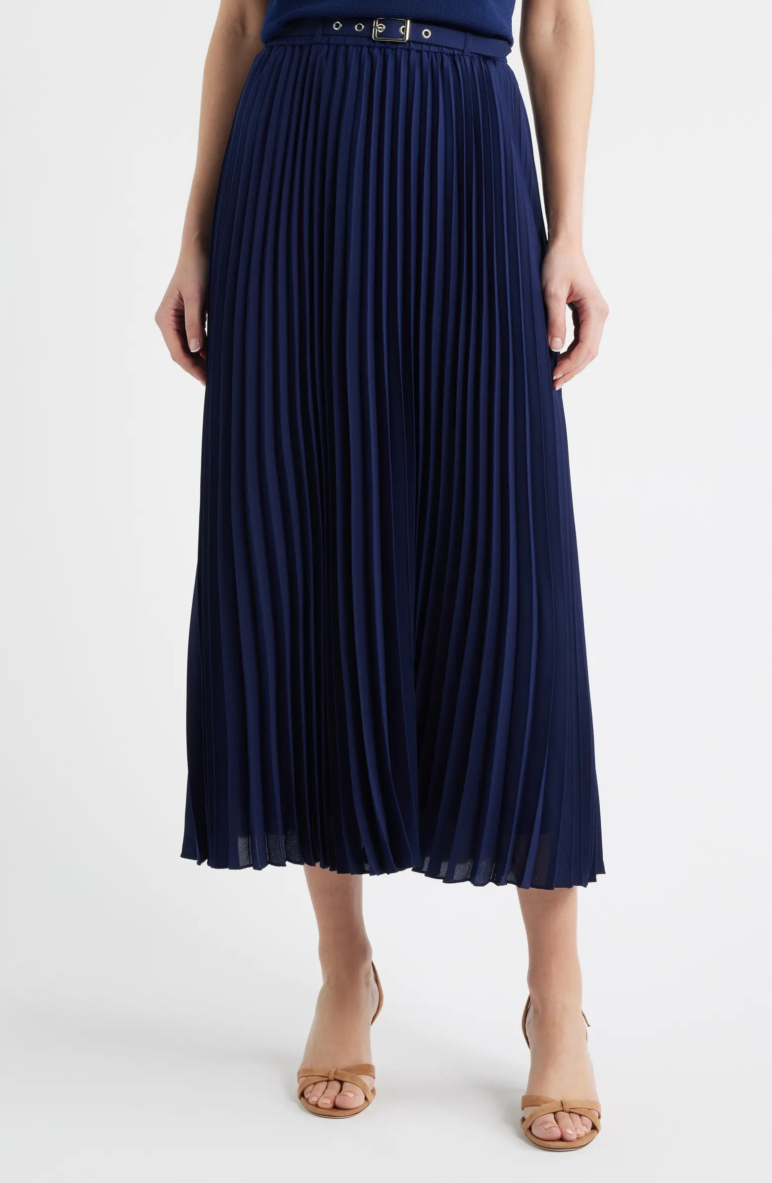 Belted Pleated Midi Skirt | Nordstrom