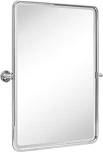 TEHOME 27 x 35'' Farmhouse Chrome Metal Framed Pivot Rectangle Bathroom Mirror Tilting Beveled Va... | Amazon (US)
