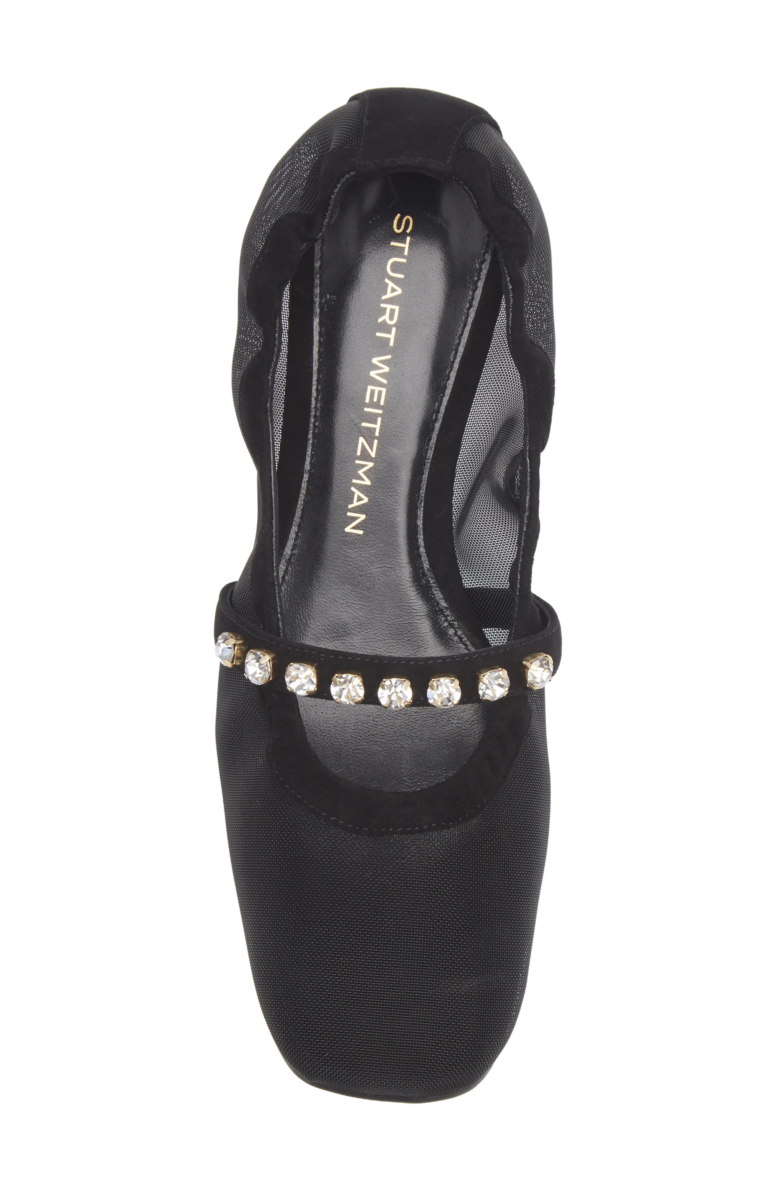 Stuart Weitzman Goldie Crystal Strap Ballet Flat in Black Mesh Gala at Nordstrom, Size 10 | Nordstrom