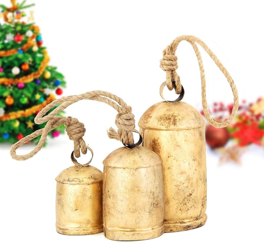 Vintage Rustic Cow Bell Christmas Bell Set - Shabby Chic Holiday Decor - Set of 3 Bells in Variou... | Amazon (US)