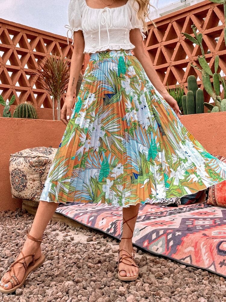 Floral Print Pleated Skirt | SHEIN